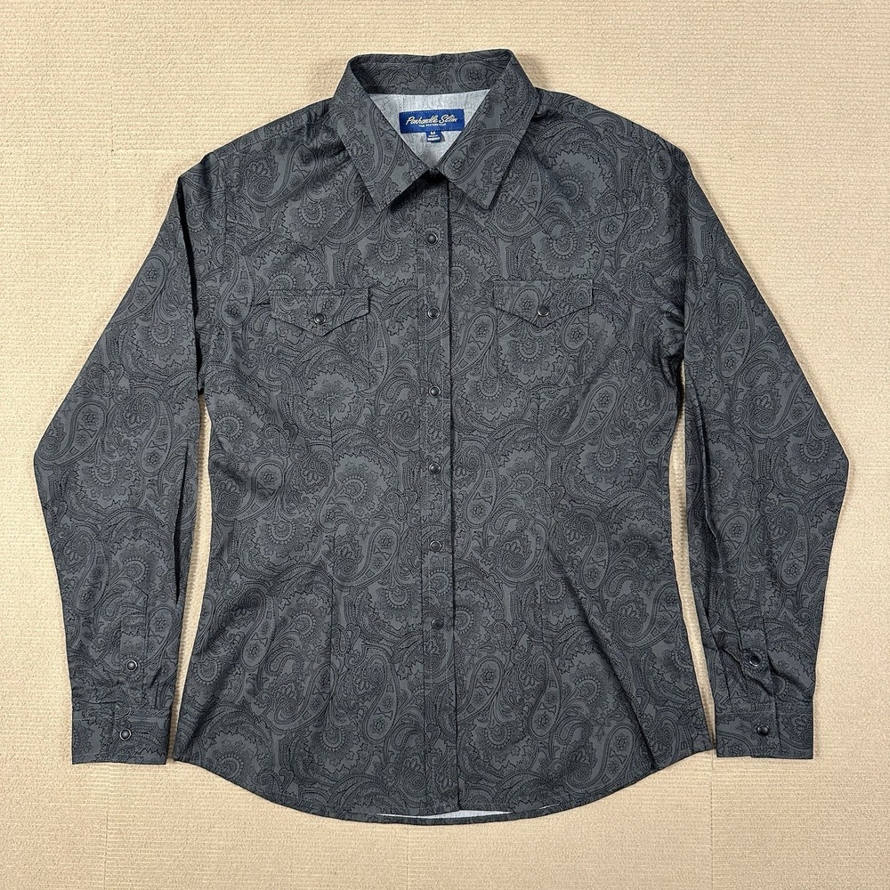 Panhandle Slim Western Pearl Snap Shirt Women's M Black Paisley Cowgirl Rodeo